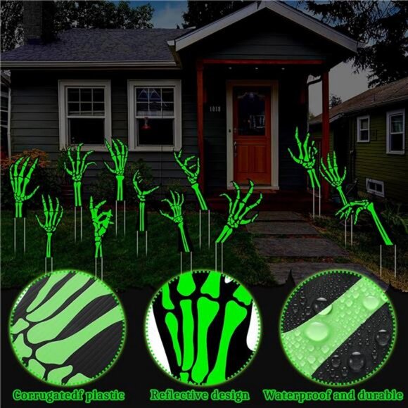 12 Pack Halloween Yard Signs with Stakes Glow in The Dark Plastic Skeleton - Picture 6 of 7